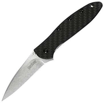 Kershaw Leek Carbon Fiber (1660CF); Pocket Knife with 3 Stonewashed CPM 154 Steel Blade, Black Carbo...