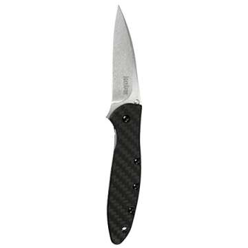 Kershaw Leek Carbon Fiber (1660CF); Pocket Knife with 3 Stonewashed CPM 154 Steel Blade, Black Carbon Fiber Handle, SpeedSafe Assisted Opening, Frame Lock, Tip Lock and Reversible Pocketclip; 2.3 OZ