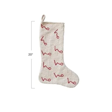 Creative Co-Op Cotton Stocking with Ho Ho Ho Pattern