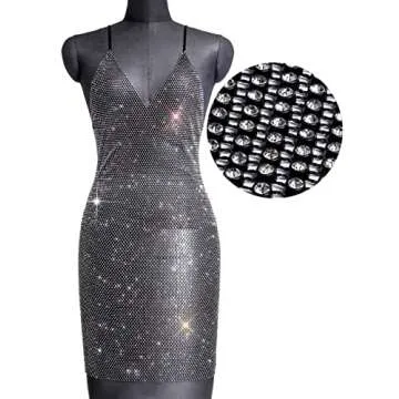 Lrady Women's Sexy V Neck Rhinestone Mesh Fishnet Bodycon Overlay Mini Party Club Dress Beach Cover Up, Black & White, One Size