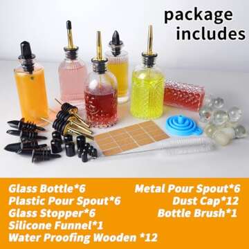 Coffee Syrup Dispenser Set - 6 Stylish Glass Bottles