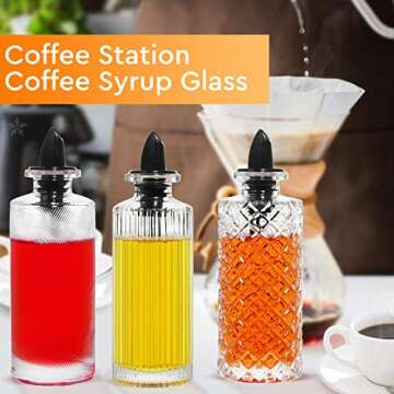 Coffee Syrup Dispenser Set - 6 Stylish Glass Bottles