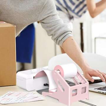 HBlife Label Holder for Rolls and Fan-Fold Labels Thermal Label Holder Shipping Label Stand Desktop Printer Supplies, Pink