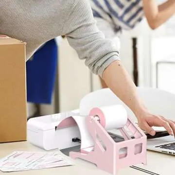 HBlife Label Holder for Rolls and Fan-Fold Labels Thermal Label Holder Shipping Label Stand Desktop Printer Supplies, Pink