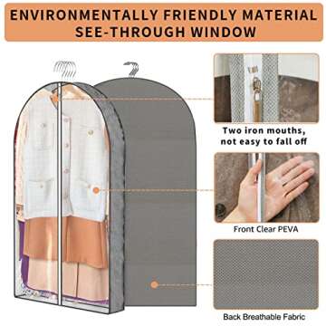 3 Pcs Garment Bags,40"and50" PEVA Moth-Proof Breathable Dust Cover,Clothing Bags for Hanging Clothes...