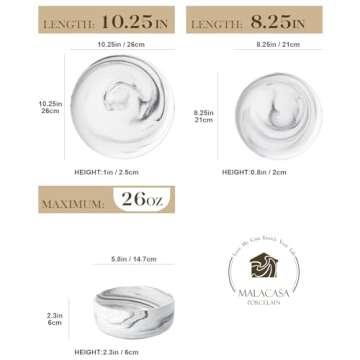 MALACASA Plates and Bowls Sets, 12 Pieces Porcelain Dinnerware Sets Dishware Sets Chip Resistant Cer...