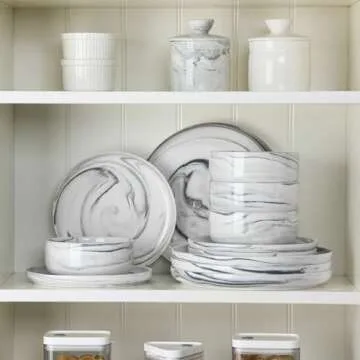 MALACASA 12-Piece Marble Grey Dinnerware Set for 4