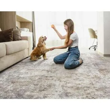 UERMEI 8x10 Area Rug Living Room Rugs - Washable Neutral Modern Abstract Soft Thin Large Rug Indoor Floor No Slip Rug Carpet for Bedroom Under Dining Table Home Office Decor - Brown Grey