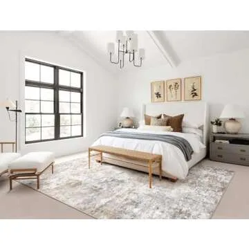 UERMEI 8x10 Area Rug Living Room Rugs - Washable Neutral Modern Abstract Soft Thin Large Rug Indoor Floor No Slip Rug Carpet for Bedroom Under Dining Table Home Office Decor - Brown Grey