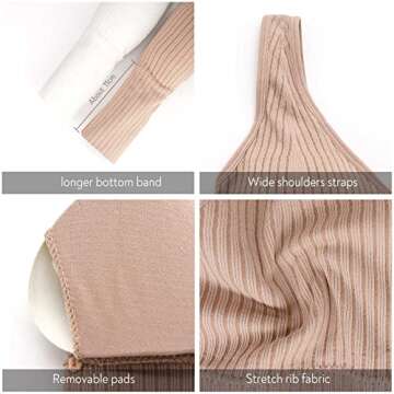 Eleplus 4 Pieces Comfy Cami Bra for Women Crop Top Yoga Bralette Longline Padded Lounge Bra Pack of 4(mix2, L-XL)