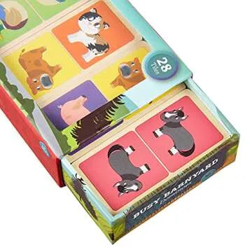 Imagination Generation Busy Barnyard Wooden Dominoes - Reversible! Classic and Matching Games (28pcs)