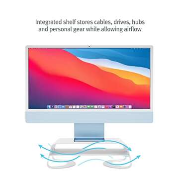 Twelve South Curve Riser Monitor Stand | Ergonomic Desktop Stand with Storage Shelf for iMac and Displays, Matte White