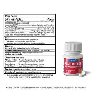 Hyland's Restful Legs Tablets, Natural Itching, Crawling, Tingling and Leg Jerk Relief, Quick Dissolving Tablets, 50 Count