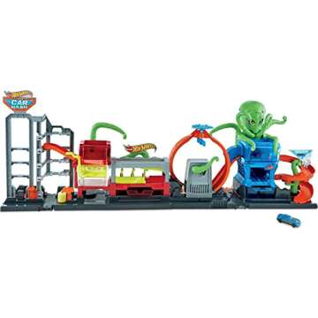 Hot Wheels City Toy Car Track Set, Ultimate Octo Car Wash Playset & Color Reveal Car in 1:64 Scale, Repeat Color Change in Very Warm & ICY Cold Water