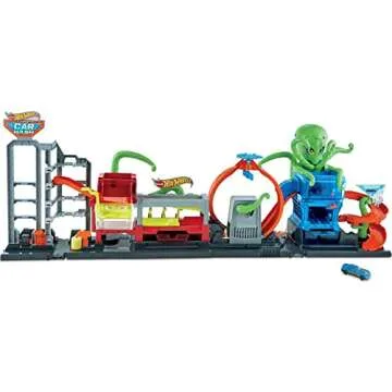 Hot Wheels City Toy Car Track Set, Ultimate Octo Car Wash Playset & Color Reveal Car in 1:64 Scale, Repeat Color Change in Very Warm & ICY Cold Water