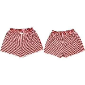 FOMOYUU Women's Striped Shorts Ruffle Hem Mini Shorts Elastic High Waisted Straight Leg Summer Beach Shorts Y2k Streetwear (Wine Red A, L)