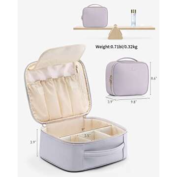 Vlando Travel Makeup Bag, Large Capacity Cosmetic Bag for Women PU Leather Makeup Case Organizer Portable Make up Bag with Dividers and Handle for Girls,Wedding,Makeup Brushes Purple