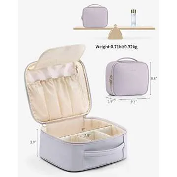 Vlando Travel Makeup Bag, Large Capacity Cosmetic Bag for Women PU Leather Makeup Case Organizer Portable Make up Bag with Dividers and Handle for Girls,Wedding,Makeup Brushes Purple