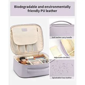 Vlando Travel Makeup Bag, Large Capacity Cosmetic Bag for Women PU Leather Makeup Case Organizer Portable Make up Bag with Dividers and Handle for Girls,Wedding,Makeup Brushes Purple