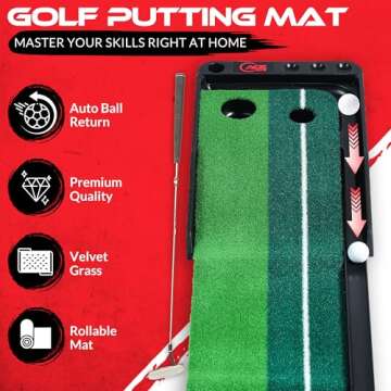 Ace Drive Golf Putting Green Indoor with Auto Ball Return-10ft Indoor Putting Mat with 3 Golf Balls & Premium Velvet Dual Tone Grass-Perfect Golf Gift & Practice Equipment for Home and Outdoor Fun