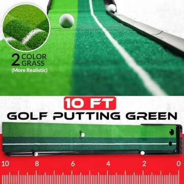 Ace Drive Golf Putting Green Indoor with Auto Ball Return-10ft Indoor Putting Mat with 3 Golf Balls & Premium Velvet Dual Tone Grass-Perfect Golf Gift & Practice Equipment for Home and Outdoor Fun