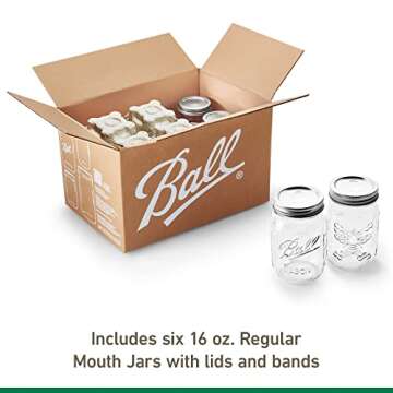 Ball Honeybee Keepsake Mason Jars with Lids and Bands, Regular Mouth, 16 Oz Pint Jars, 6-Pack