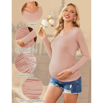 Ekouaer Maternity Shirts 3 Pack Soft V-Neck Tunics