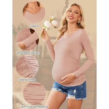 Ekouaer Maternity Shirts 3 Pack Soft V-Neck Tunics