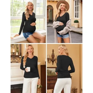 Ekouaer Maternity Shirts 3 Pack Soft V-Neck Tunics