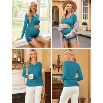 Ekouaer Maternity Shirts 3 Pack Soft V-Neck Tunics