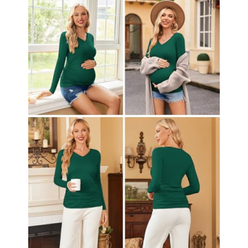 Ekouaer Maternity Shirts 3 Pack Soft V-Neck Tunics