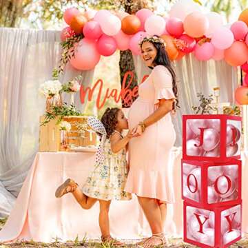 Gichies Red and White Large Transparent Box Balloon Box Letter Box for Baby Shower Decor Wedding Engagement Birthday Graduation Party Decorations Gender Reveal Home Decor(Red Blocks)