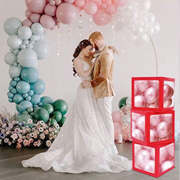 Gichies Red and White Large Transparent Box Balloon Box Letter Box for Baby Shower Decor Wedding Engagement Birthday Graduation Party Decorations Gender Reveal Home Decor(Red Blocks)