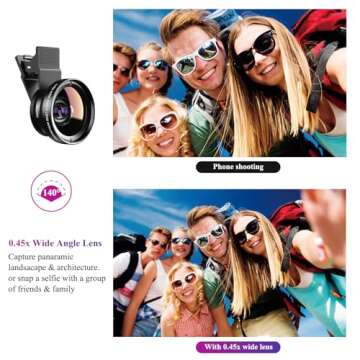 Apexel Phone Camera Lens, 2 in 1 Cell Phone Clip-on Lens Kit 0.45X Wide Angle Lens 140°+ 12.5X Macro Lens Clip-on iPhone Lens for iPhone Samsung and Most of Android Smartphone