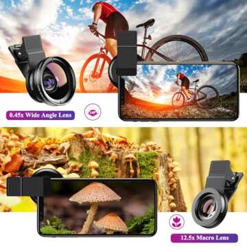 Apexel Phone Camera Lens, 2 in 1 Cell Phone Clip-on Lens Kit 0.45X Wide Angle Lens 140°+ 12.5X Macro Lens Clip-on iPhone Lens for iPhone Samsung and Most of Android Smartphone