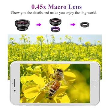 Apexel Phone Camera Lens, 2 in 1 Cell Phone Clip-on Lens Kit 0.45X Wide Angle Lens 140°+ 12.5X Macro Lens Clip-on iPhone Lens for iPhone Samsung and Most of Android Smartphone