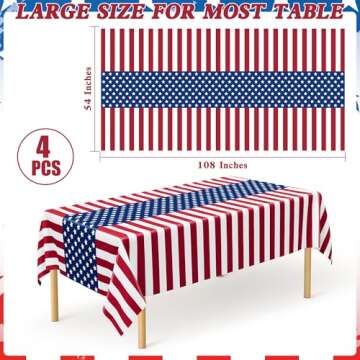 QZYL 4 Pack 4th of July Tablecloths - Patriotic Rectangle Table Covers for Events