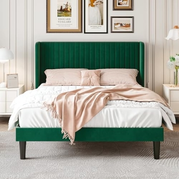 Luxurious SHA CERLIN Velvet Bed Frame with Wingback Headboard