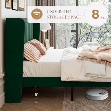 Luxurious SHA CERLIN Velvet Bed Frame with Wingback Headboard