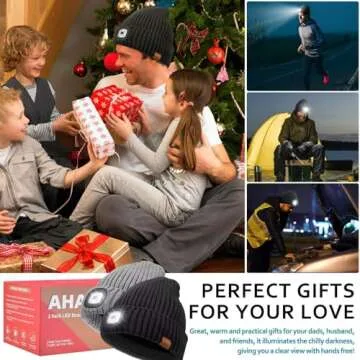 Beanie with Light for Men 2 Pack, Hat with Light Built in Rechargeable Winter Warm Knitted Headlamp ...