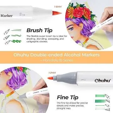 Ohuhu Alcohol Markers Brush Tip: 168-Color Double Tipped Art Marker Set for Artist Adults Coloring I...