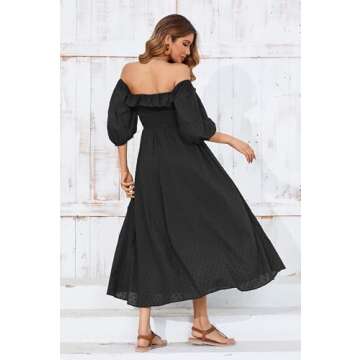 R.Vivimos Women Summer Half Sleeve Cotton Ruffled Vintage Elegant Backless A Line Flowy Long Dresses (X-Large, Black#1)