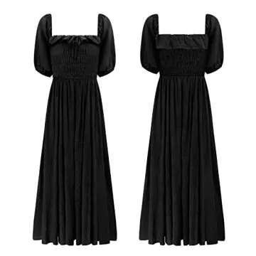 R.Vivimos Women Summer Half Sleeve Cotton Ruffled Vintage Elegant Backless A Line Flowy Long Dresses (X-Large, Black#1)
