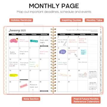 2025 Planner - Weekly and Monthly Planner Spiral Bound, January 2025 - December 2025, Hardcover 2025 Calendar Planner Book with Tabs, Inner Pocket, Perfect for Office Home School Supplies - A5 (6.3" x 8.5"), Pink