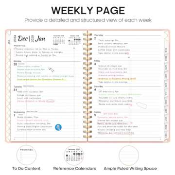 2025 Planner - Weekly and Monthly Planner Spiral Bound, January 2025 - December 2025, Hardcover 2025 Calendar Planner Book with Tabs, Inner Pocket, Perfect for Office Home School Supplies - A5 (6.3" x 8.5"), Pink
