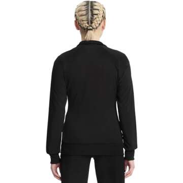 Infinity Cherokee Zip Front Scrub Nurse Jackets for Women, 4-Way Stretch Fabric 2391A, XS, Black