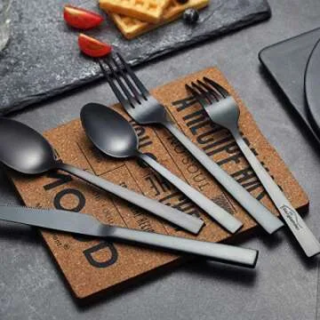 Brushed Black Silverware Set, Berglander Satin Black Flatware Set, Stainless Steel Heavy Duty Rust Proof Titianium Plating Dishwasher Safe Matte Cutlery Set Service For 4