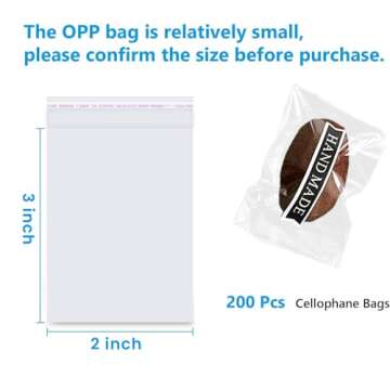 200 Pcs Cellophane Bags 2x3 Inches Self Sealing Cello Bags Small Clear Cookie Bags Adhesive OPP Bags Resealable Plastic Poly Bags Cellophane Treat Bags for Candy Jewelry Gifts Decorative Favor