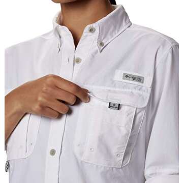 Columbia Women's PFG Bahama II Long Sleeve Shirt, Breathable, UV Protection, White, Small