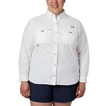 Columbia Women's PFG Bahama II Long Sleeve Shirt, Breathable, UV Protection, White, Small